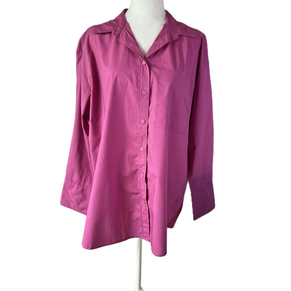 💖 Banana Republic Bold Pink  100% Cotton Button-Down – Effortless Chic Size M💐